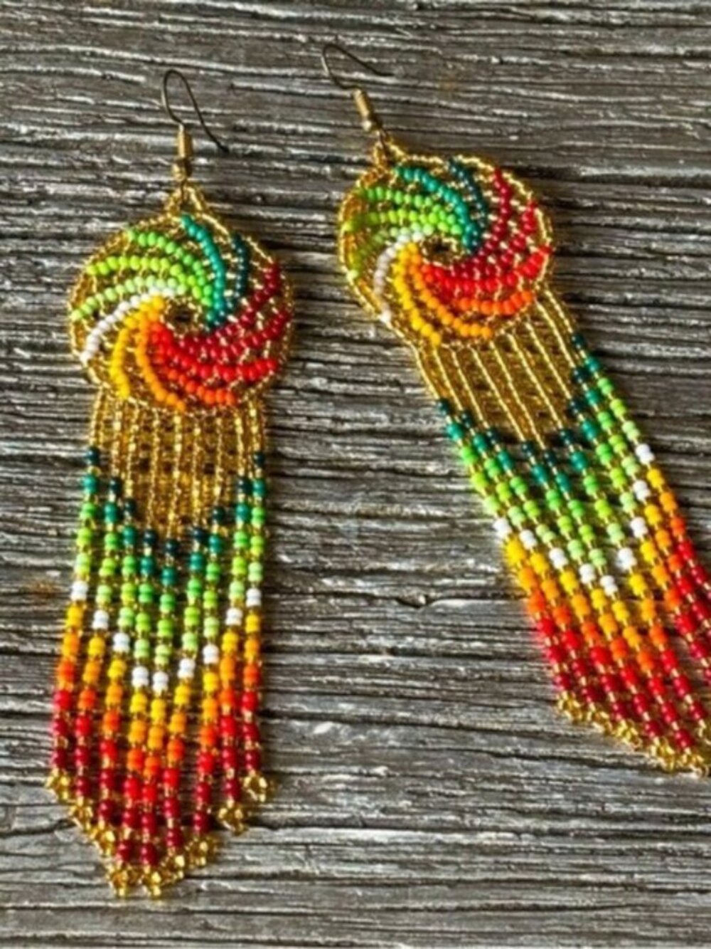 [New] Oaxaca Long Beaded Yellow Dream Catcher Pierced Earrings French Wires